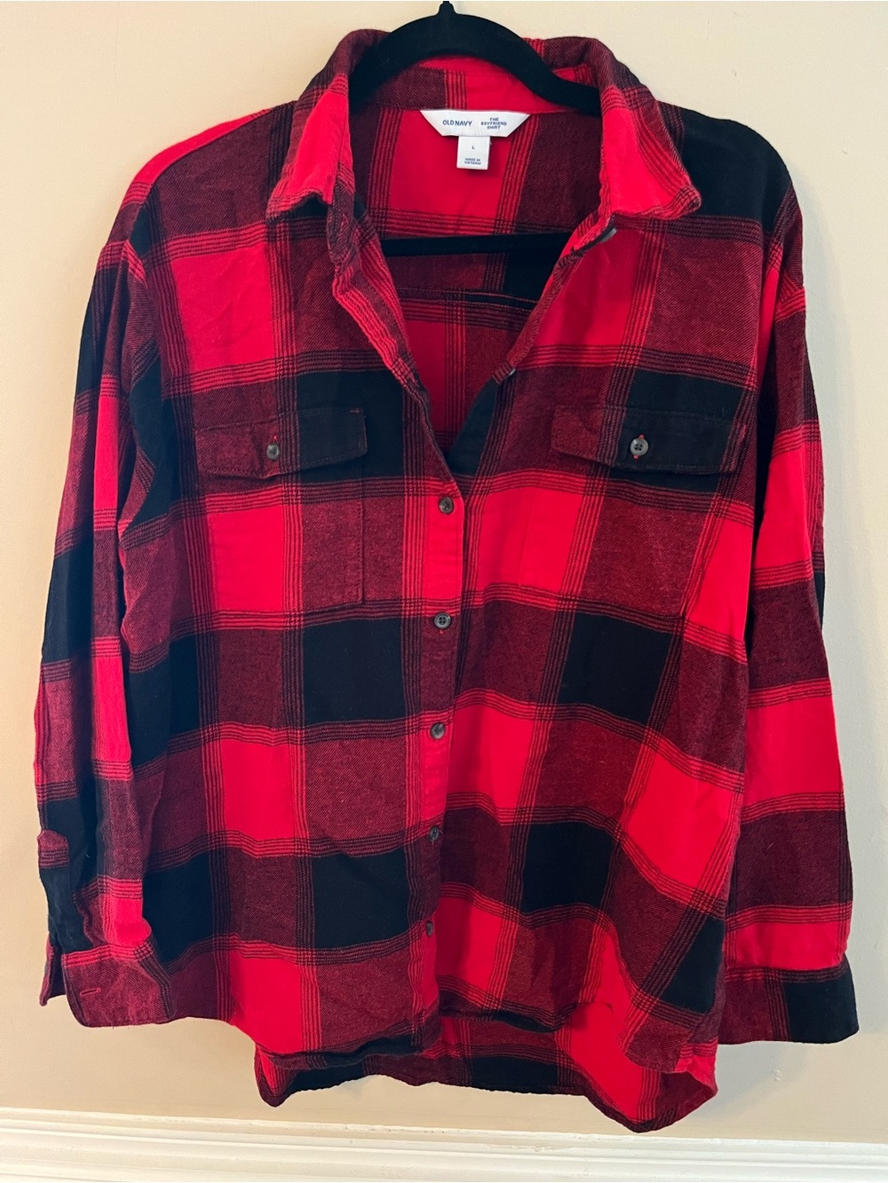 Old Navy Red & Black Buffalo Plaid Button-Up Flannel Shirt